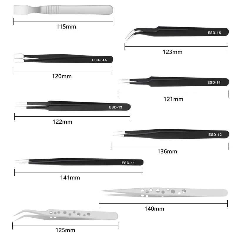 Nine-Piece Precision ESD Tweezers Set