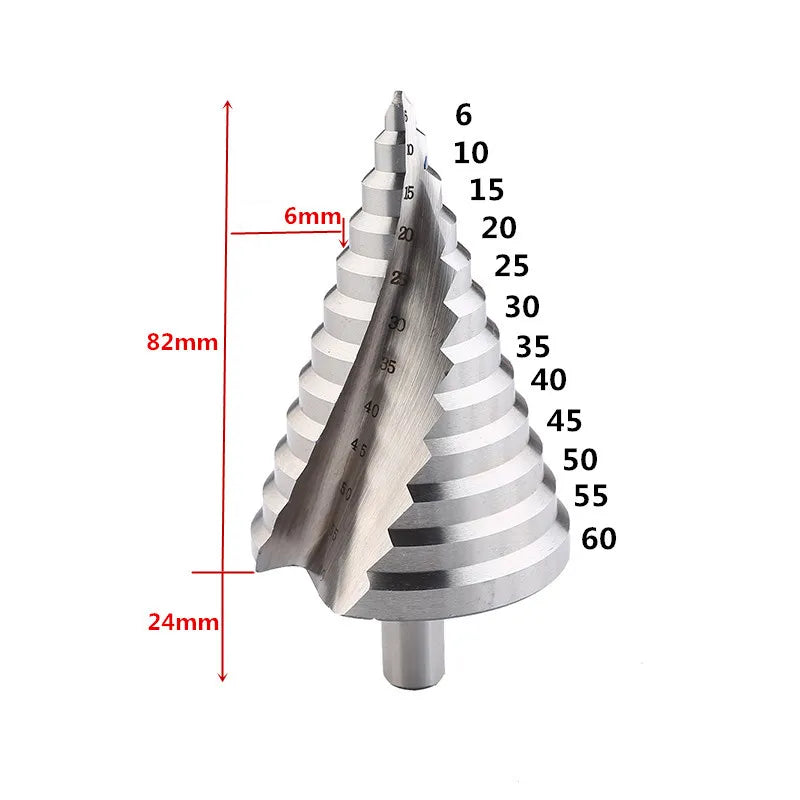 HSS Spiral Step Drill Bit, 4-32 mm or 6-60 mm