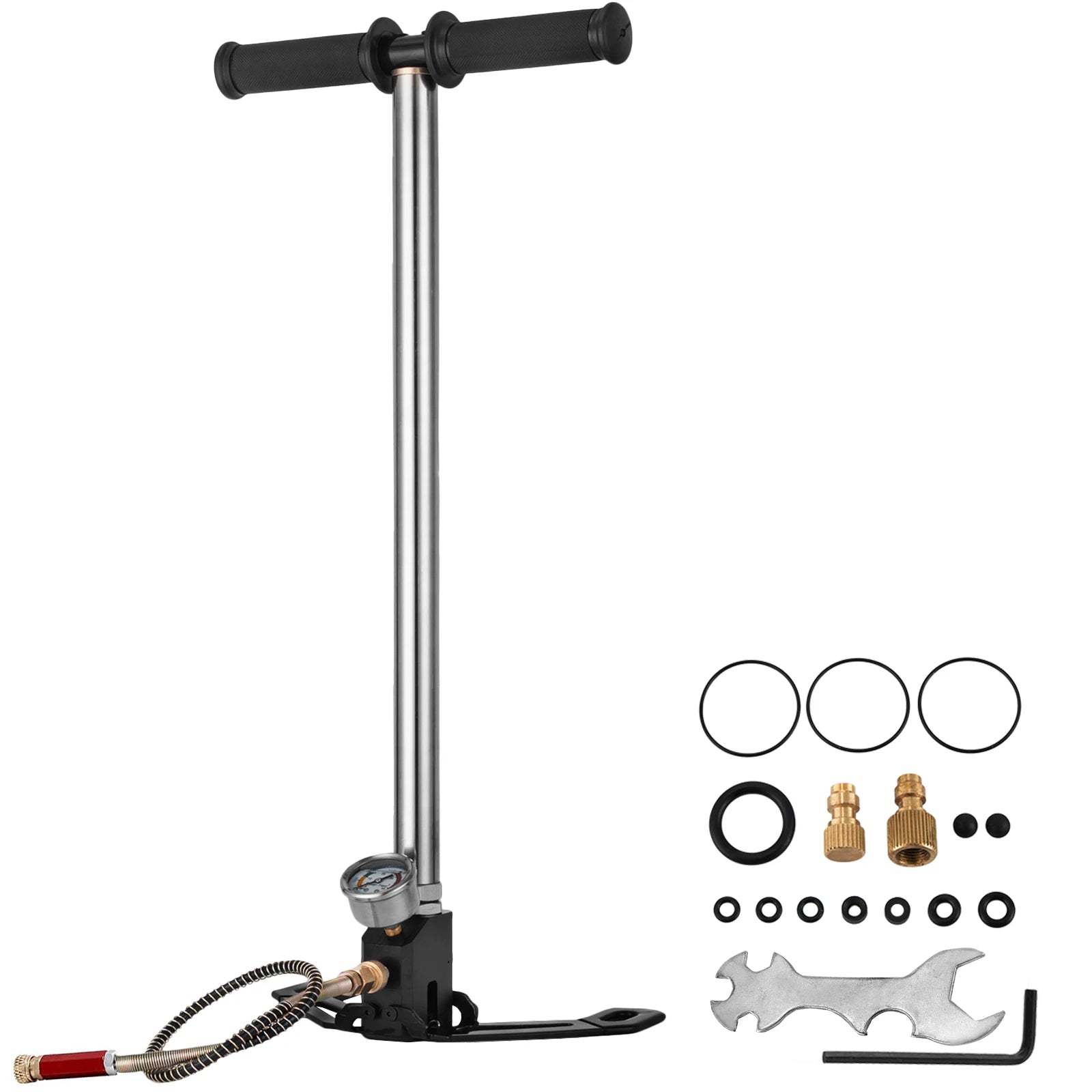 Ruční pumpa PCP 3-stupňová 4500 PSI s manometrem pro vzduchovky a pneumatiky