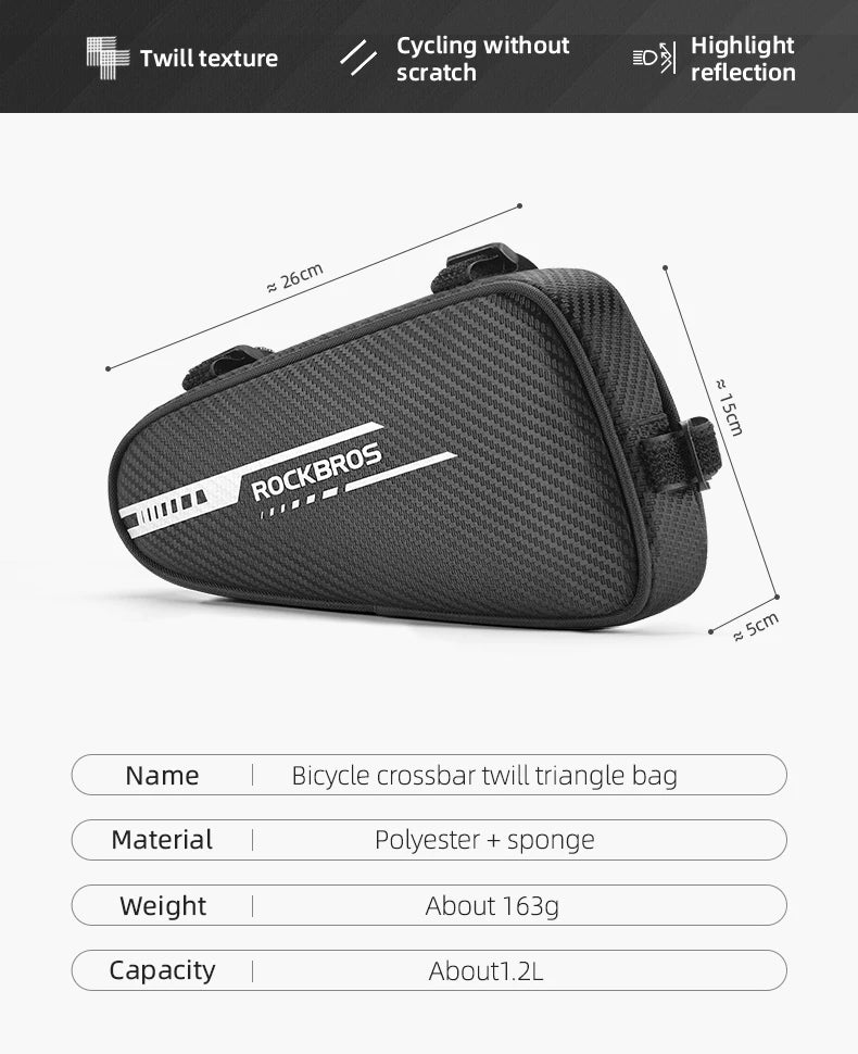 ROCKBROS 1.2L Bike Frame Triangle Bag Rainproof Reflective