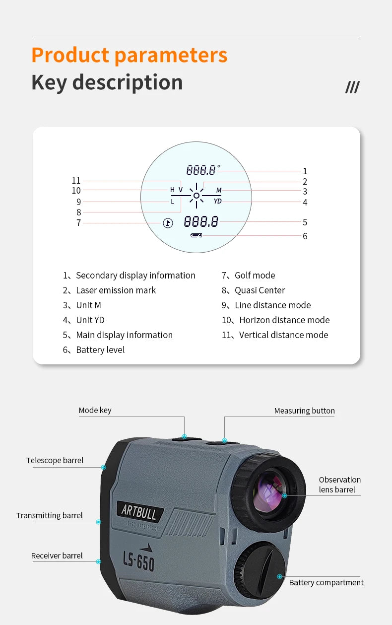 Golf Laser Rangefinder 1000M with Slope & Flag Lock Precision Meter