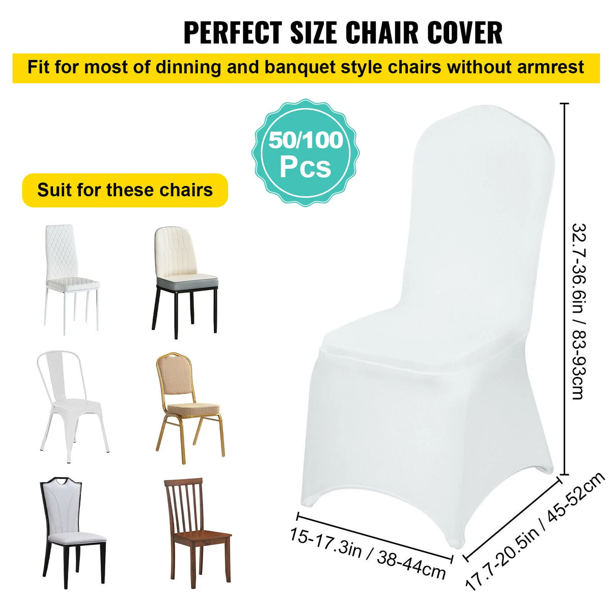 SucceBuy 12/30/50/100 piezas Portabebés de silla de boda Spandex Estiramiento Funda de Slipcover para Restaurante Banquete Hotel Comedor Fiesta Blanca Funda