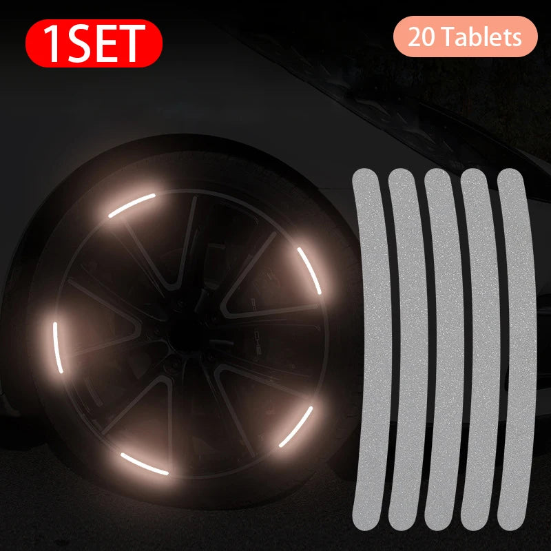 20pcs Car Wheel Hub Reflective Sticker Tire Rim Reflective Strips Luminous Sticker for Night Driving Car-Styling Accessories