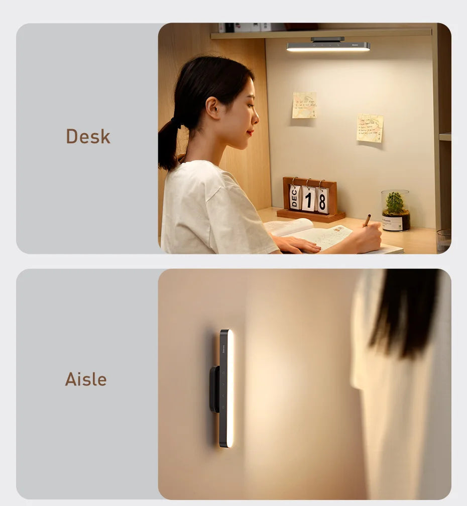 Baseus Night Light Hanging Magnetic LED Table Lamp Stepless Dimming Desk Lamp Rechargeable For Cabinet Bedroom Kitchen Light
