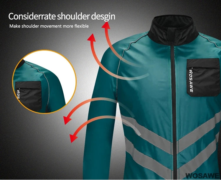 WOSAWE Windproof Cycling Jacket MTB Bike Jersey Outdoor Sport Cycling Windbreaker Rainproof Reflective Bike Clothing Navy Blue
