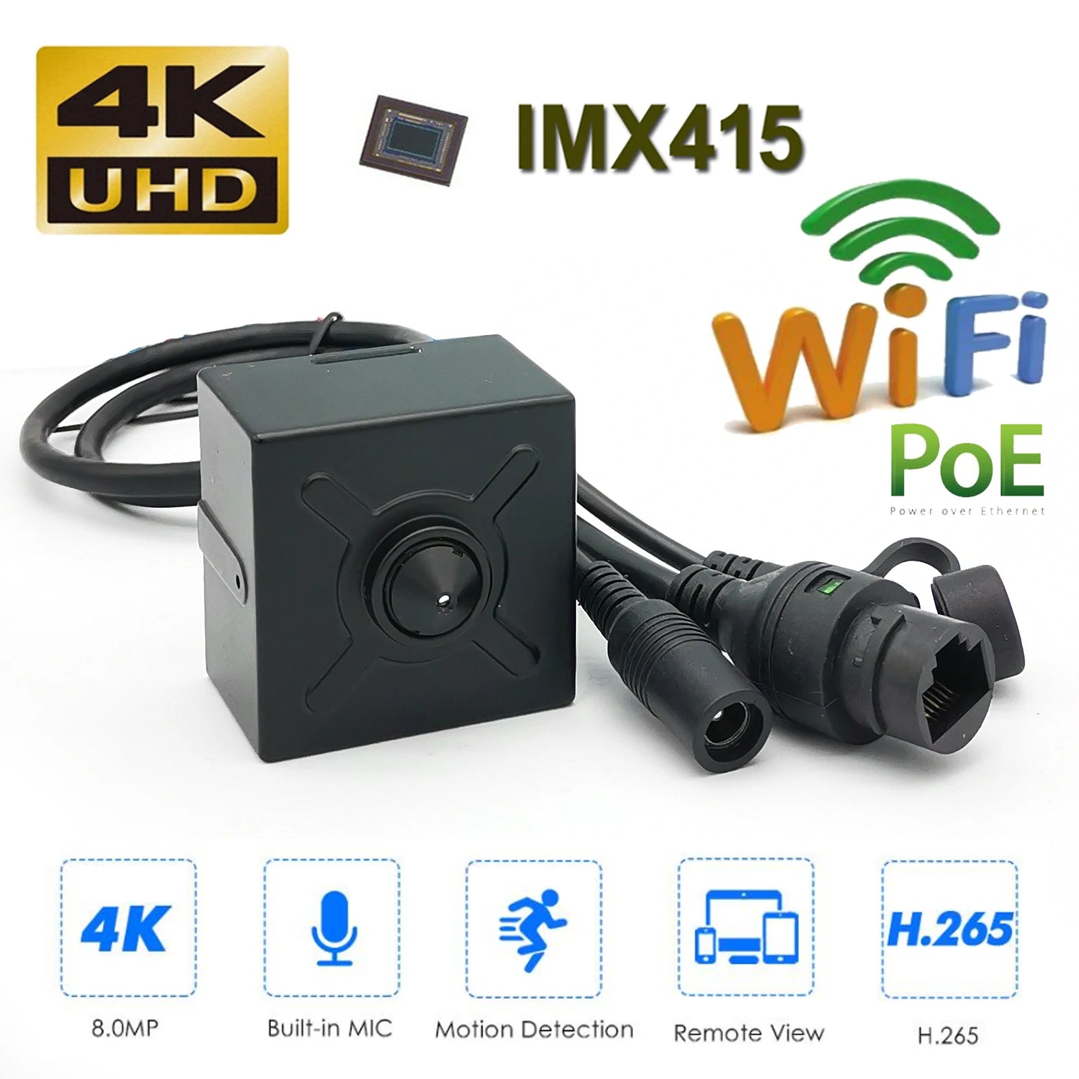 4K 8MP Wifi PoE StarlightIMX415 Pin Hole Cube Square Mini IP Camera Korean Lens for Indoor Covert Forensics Industry Use