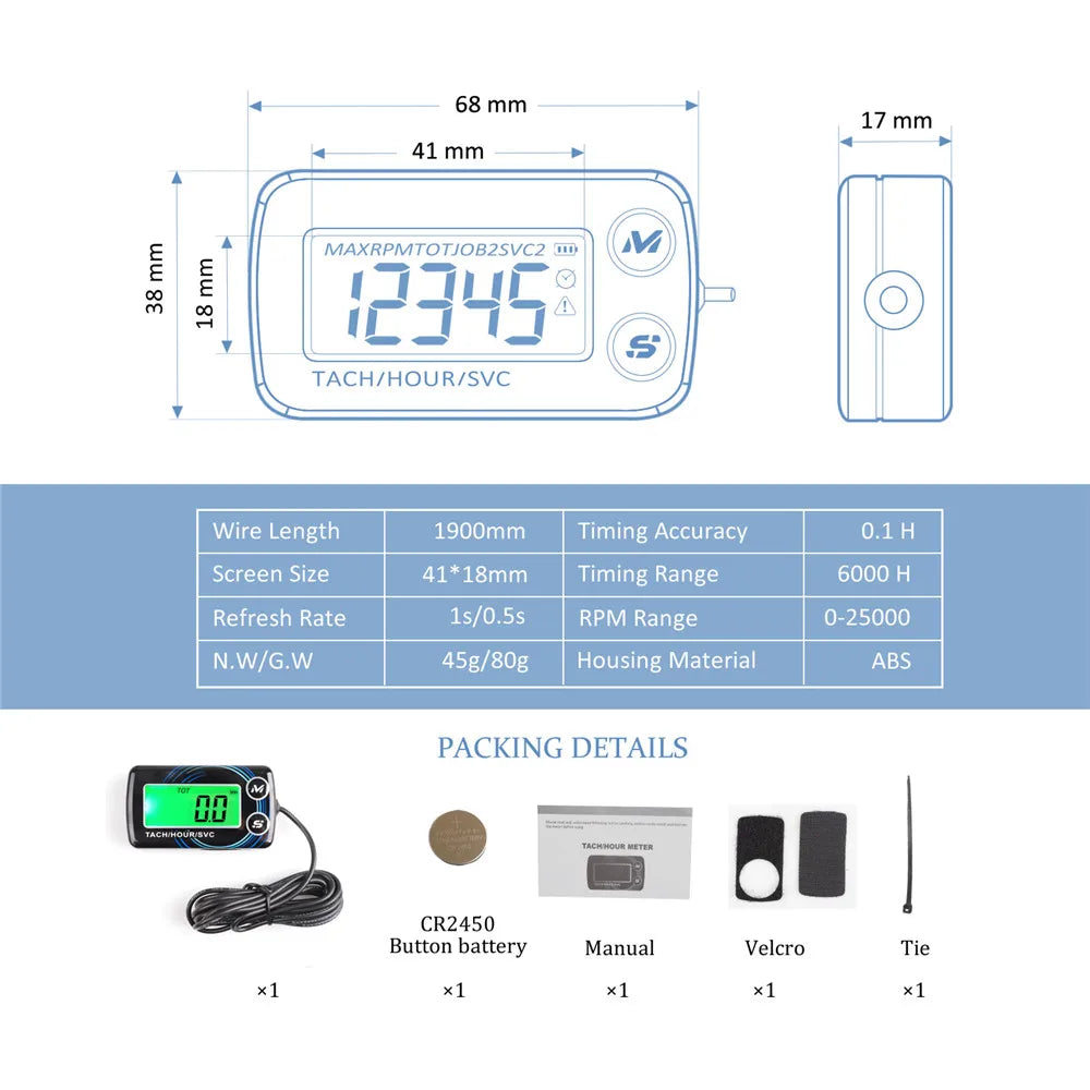 Digital Engine Hour Meter and Tachometer