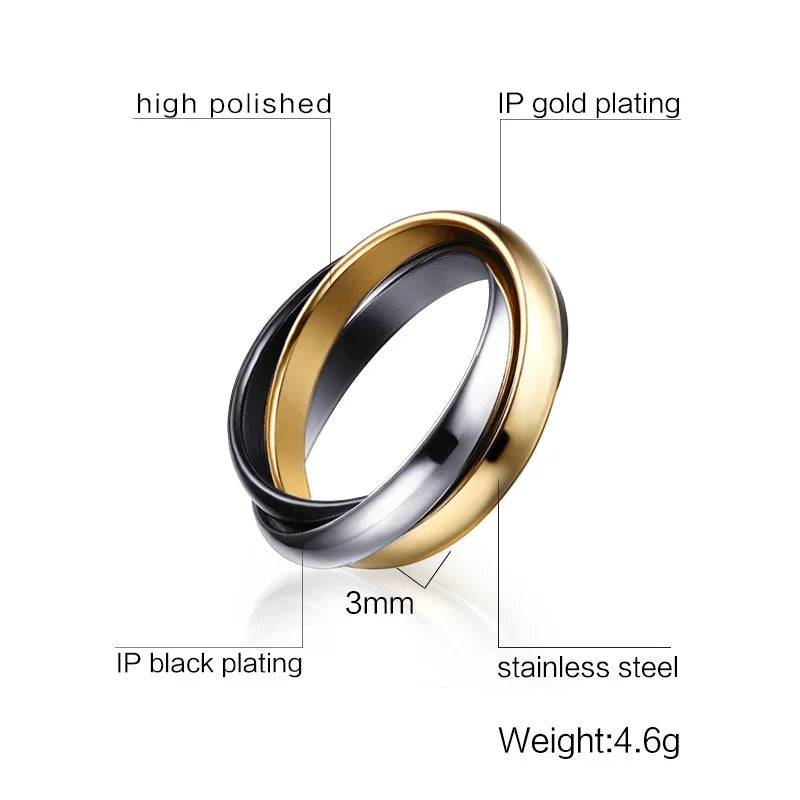 Stainless Steel Interlocked Triple Ring for Women