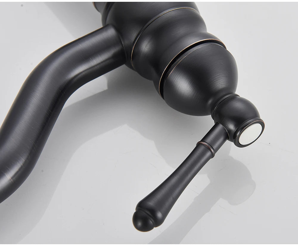 POIQIHY Antique Brass Basin Vessel Sink Faucet Deck Mounted One Hole Cold Hot Water Cold Hot Mixer Tap Bathroom Faucet 1 Hole