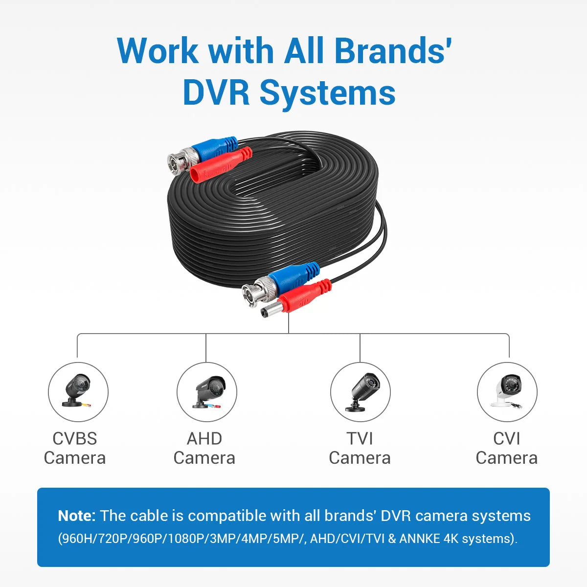 4-Pack 30M BNC Video Power Cable for CCTV Security Systems