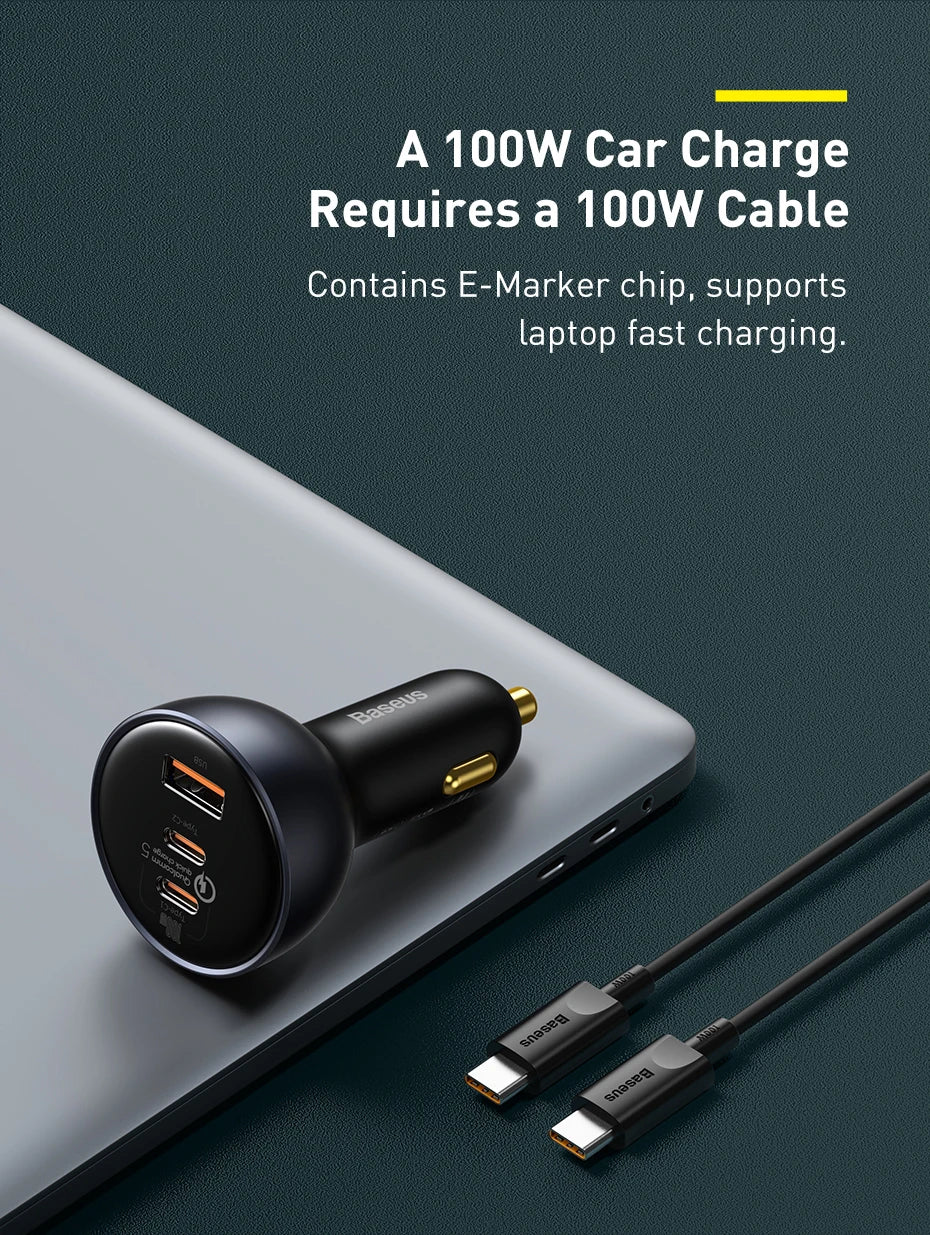 160W Rýchla autonabíjačka QC5 PD3.0 USB-C s dvoma portami pre telefóny a notebooky