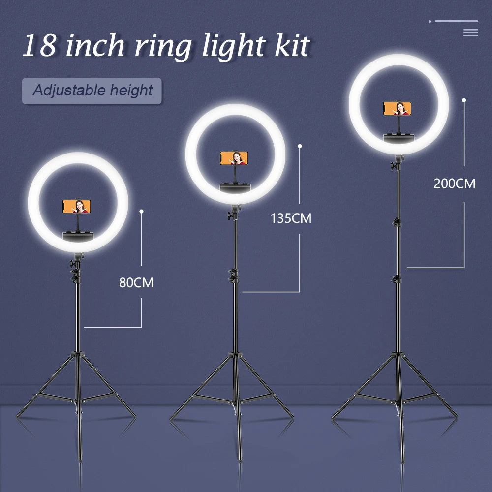 SH 18 Inch Thin Ring Light LED Selfie Video Lamp With Tripod Stand Phone Clip For YouTube Live Light Photography Studio