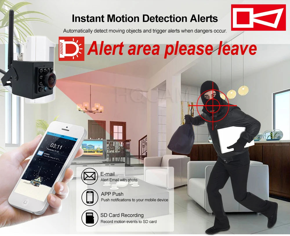 Mini IR IP Camera with TF Card Slot, 940nm Night Vision, Two-Way Audio