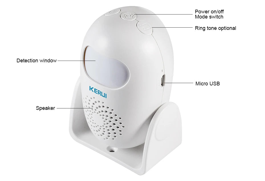 KERUI Wireless PIR Motion Sensor Alarm Welcome Chime Alarm Mode and Welcome Mode Infrared Motion Detector 11 Countries Language