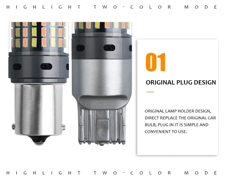 2PCS 1156 BA15S P21W BAU15S PY21W Canbus No Error LED Lights 7440 W21W T20 Car DRL Turn Signal Dual Mode Switchback Dual Color