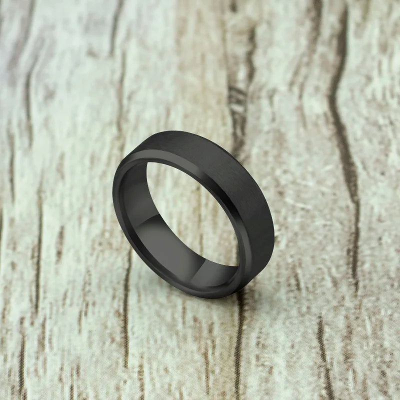 Men's Titanium Steel Ring – Classic Black Wedding Band