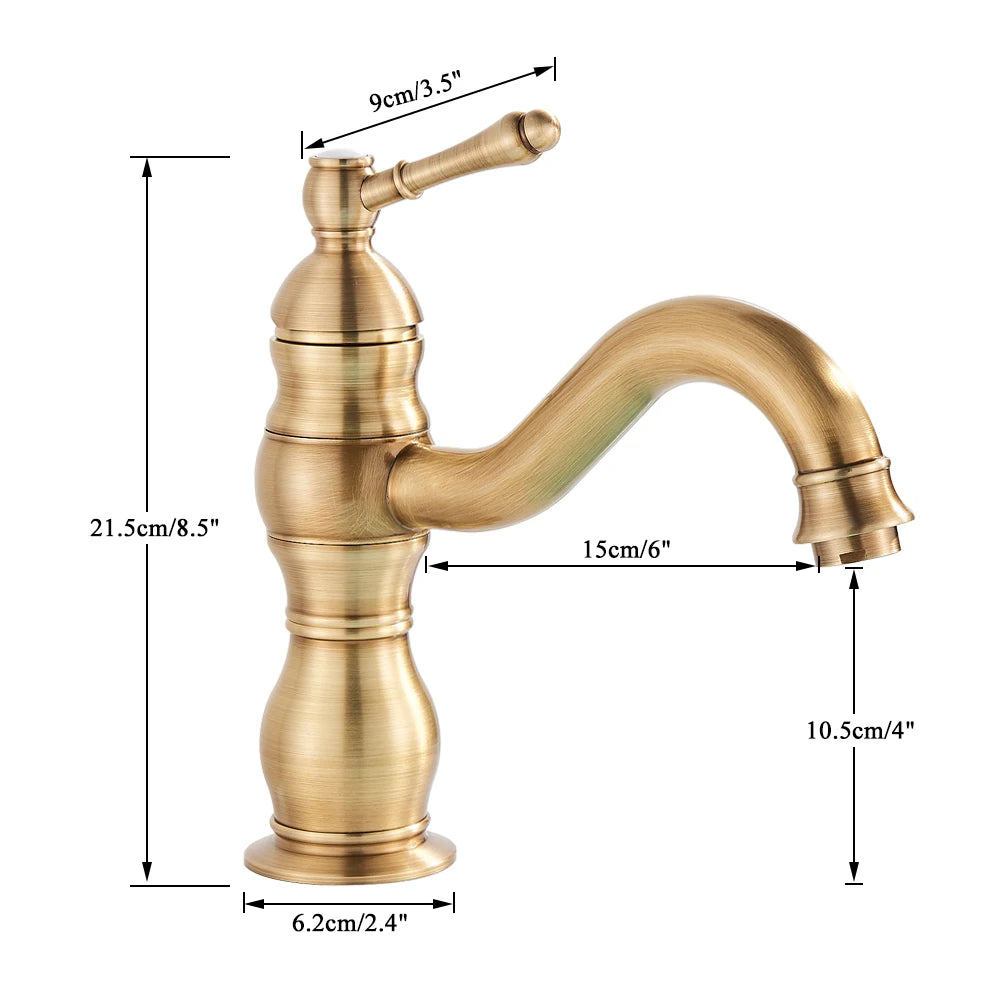 POIQIHY Antique Brass Basin Vessel Sink Faucet Deck Mounted One Hole Cold Hot Water Cold Hot Mixer Tap Bathroom Faucet 1 Hole