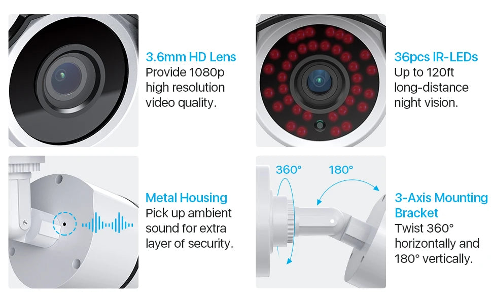 ZOSI 4 Pack 1080P HD-TVI Security Cameras with Audio Recording