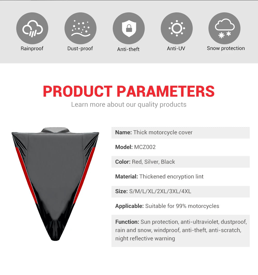 Motorcycle Cover Waterproof Moto Rain Cover Dustproof UV Protective Outdoor Indoor Motocross Scooter Motorbike Cover All Season