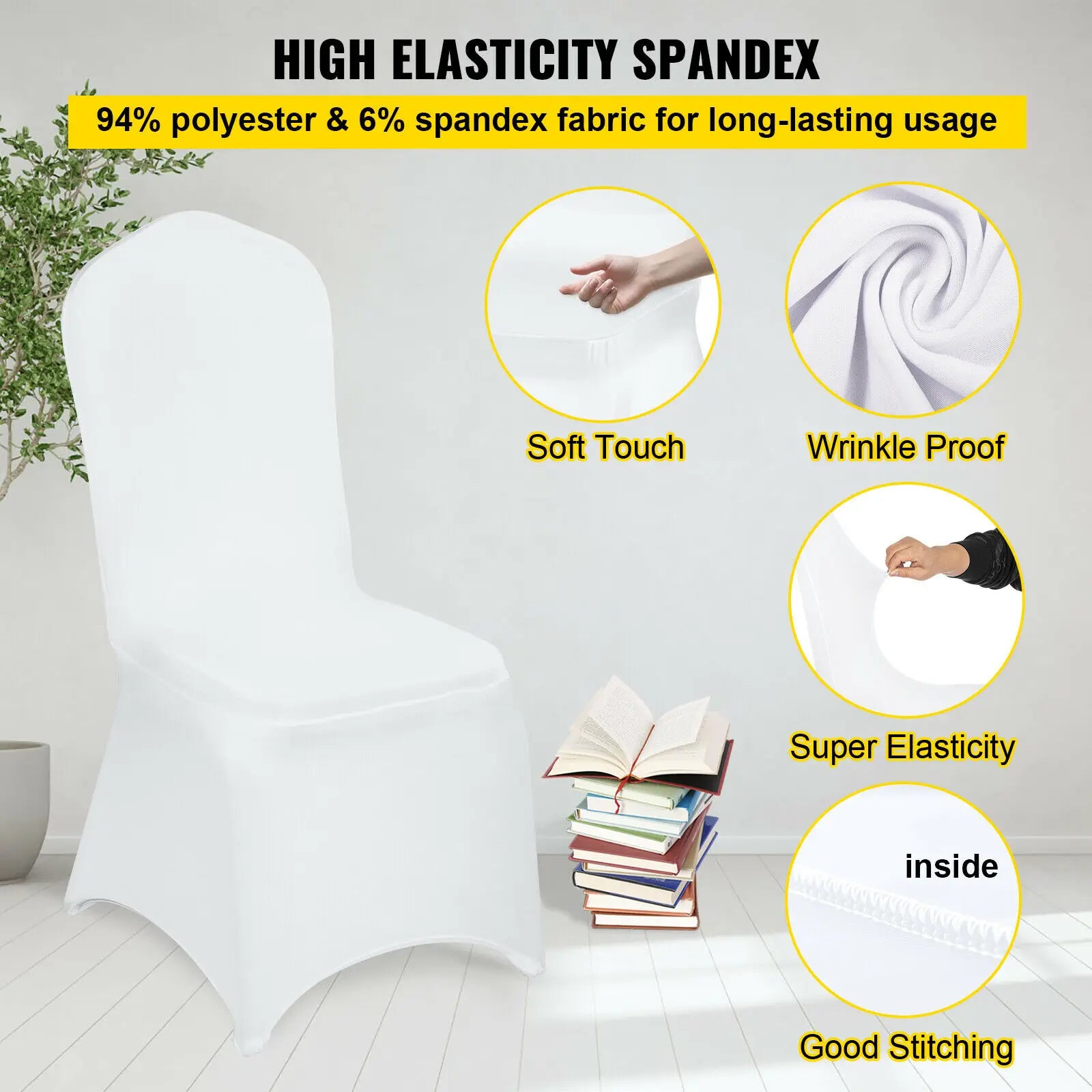 SucceBuy 12/30/50/100 piezas Portabebés de silla de boda Spandex Estiramiento Funda de Slipcover para Restaurante Banquete Hotel Comedor Fiesta Blanca Funda
