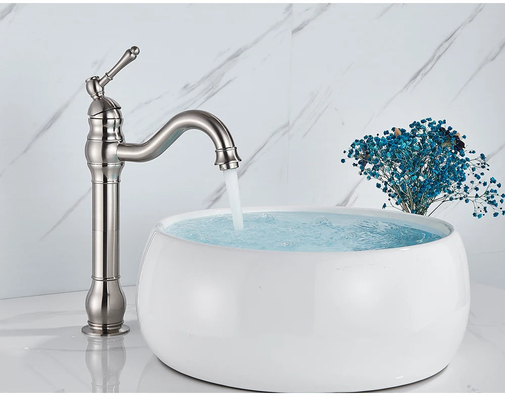 POIQIHY Antique Brass Basin Vessel Sink Faucet Deck Mounted One Hole Cold Hot Water Cold Hot Mixer Tap Bathroom Faucet 1 Hole