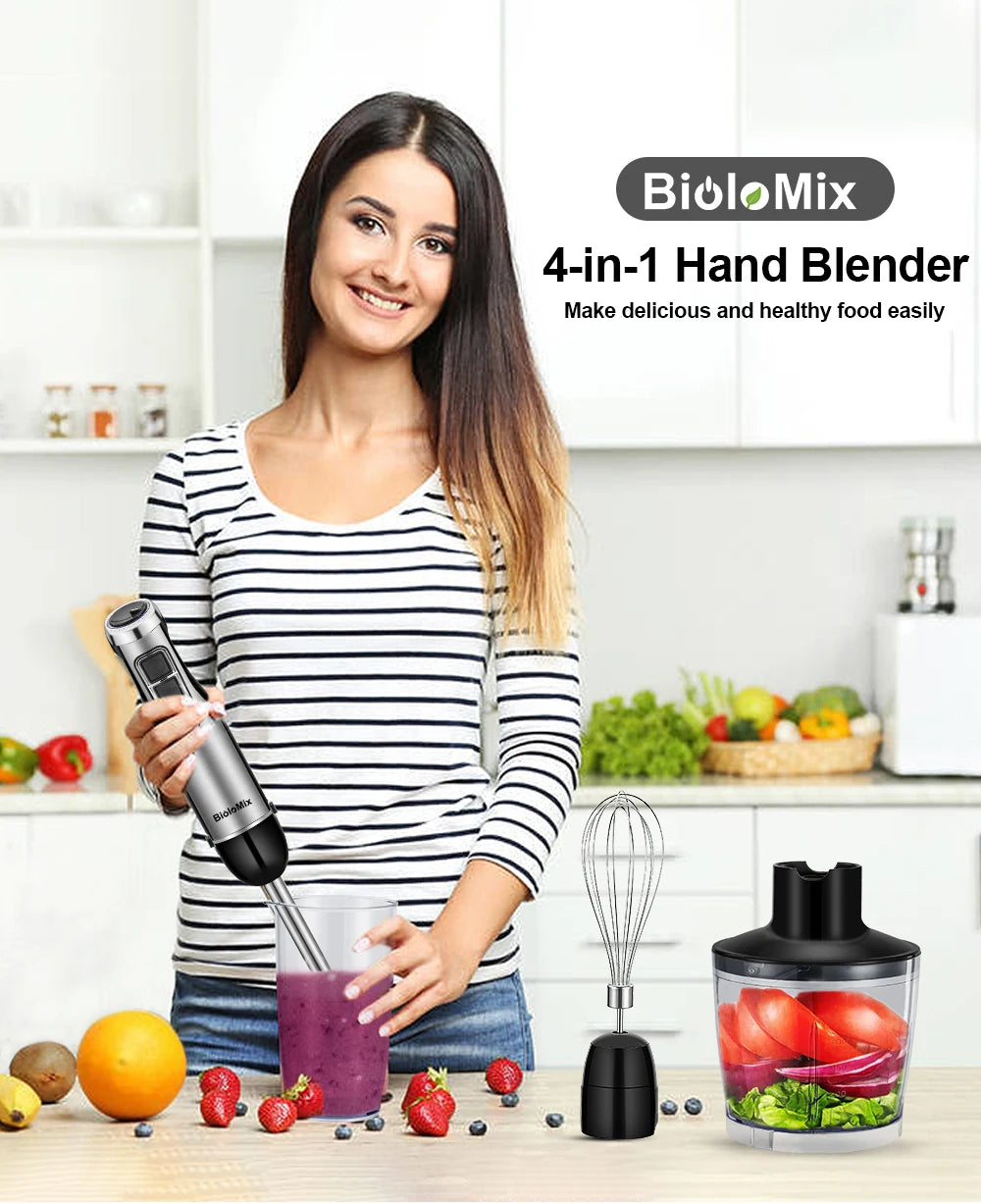 4-in-1 1200W Immersion Hand Blender with Chopper, Whisk and Cup