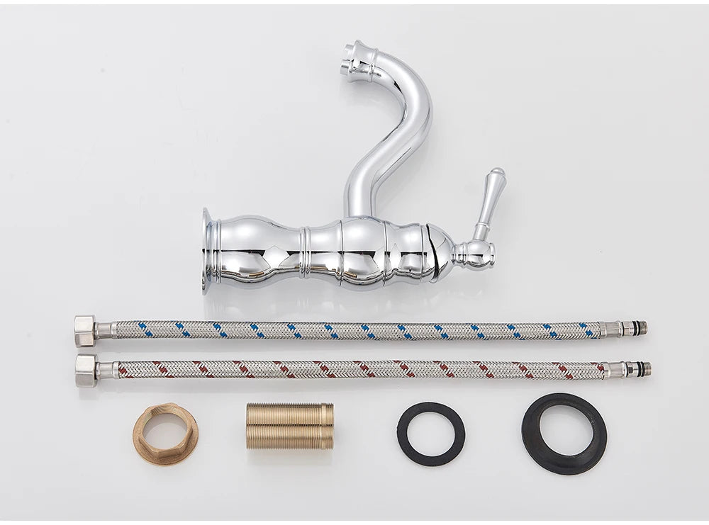 POIQIHY Antique Brass Basin Vessel Sink Faucet Deck Mounted One Hole Cold Hot Water Cold Hot Mixer Tap Bathroom Faucet 1 Hole