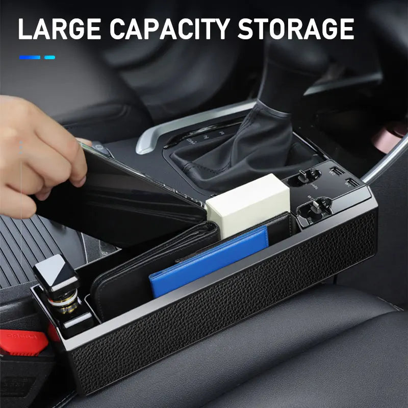 SEAMETAL Car Seat Gap Storage Box with Charge Cable Multifunctional Car Organizer Dual USB Port Phone Charger for iPhone/Android