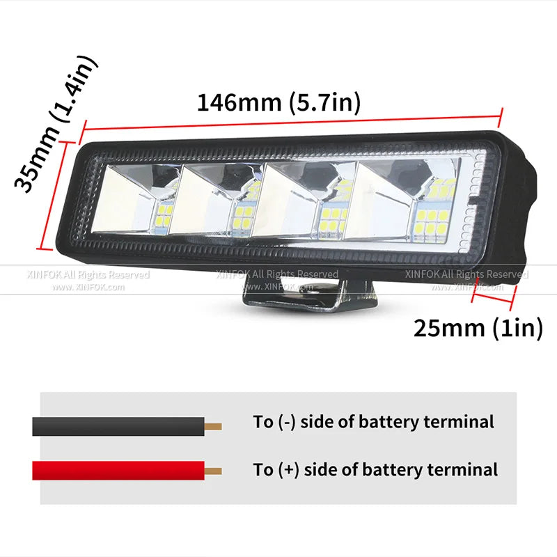 Luz de Trabalho para Carro 72W Barra LED 4x4 Barra de Trabalho com 24 LEDs para Offroad SUV ATV Trator Barco Caminhões Escavadora 12V 24V Feixe Combinado LED