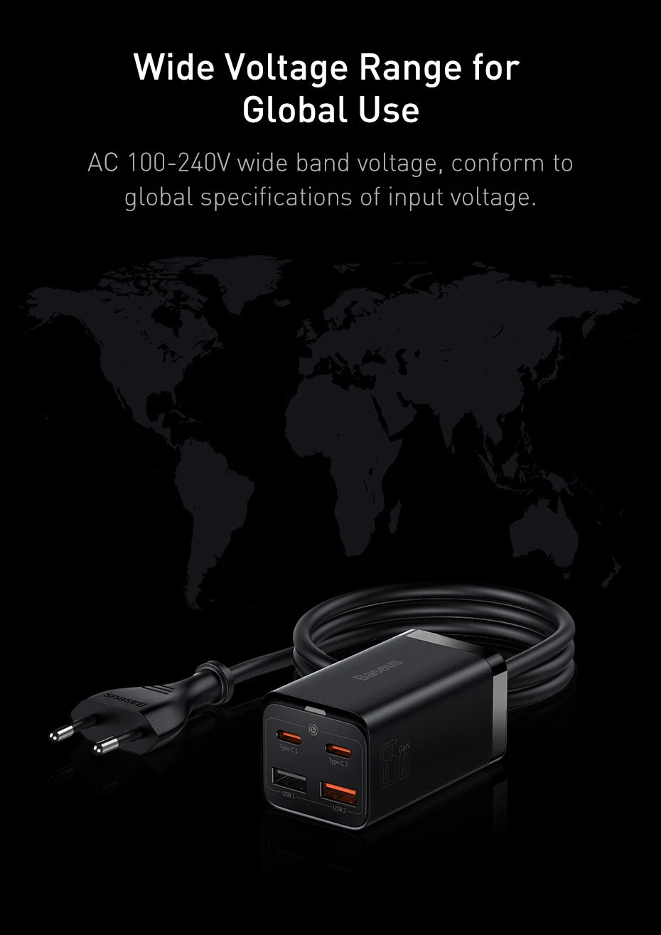 Baseus 65W/100W GaN stolná nabíjačka so 4 portami na rýchle nabíjanie
