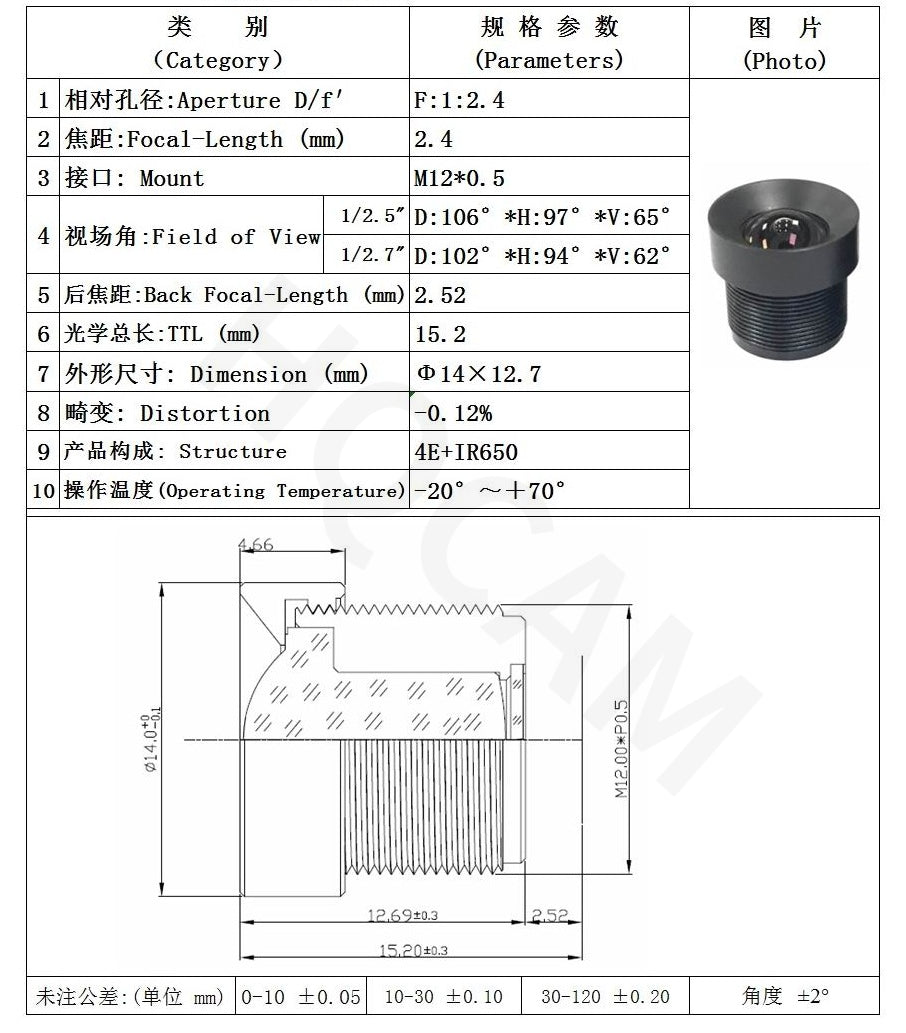 Zero Distortion 2.4mm USB modul nadzorne kamere 1080P