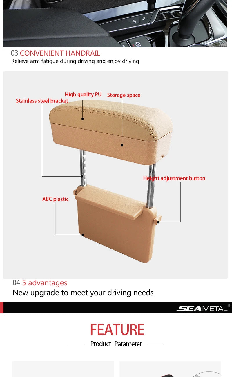 Car Armrest Box Elbow Support Adjustable Car Seat Gap Organizer Arm Rest Box for Cars Auto Accessories Armrest Cushion Universal