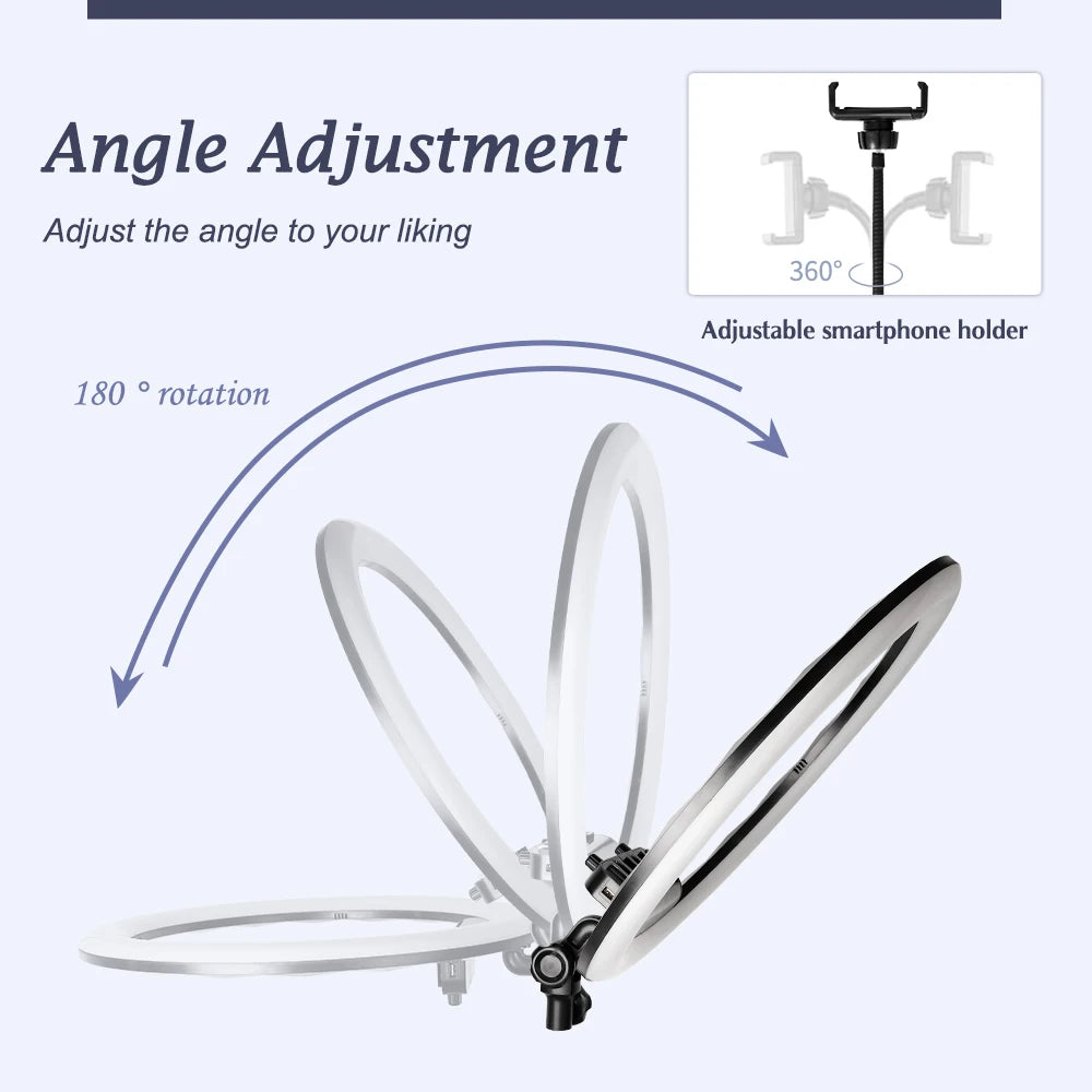 SH 18 Inch Thin Ring Light LED Selfie Video Lamp With Tripod Stand Phone Clip For YouTube Live Light Photography Studio