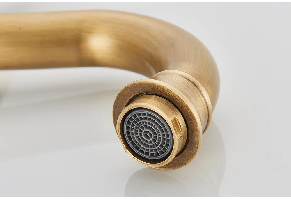 POIQIHY Antique Brass Basin Vessel Sink Faucet Deck Mounted One Hole Cold Hot Water Cold Hot Mixer Tap Bathroom Faucet 1 Hole