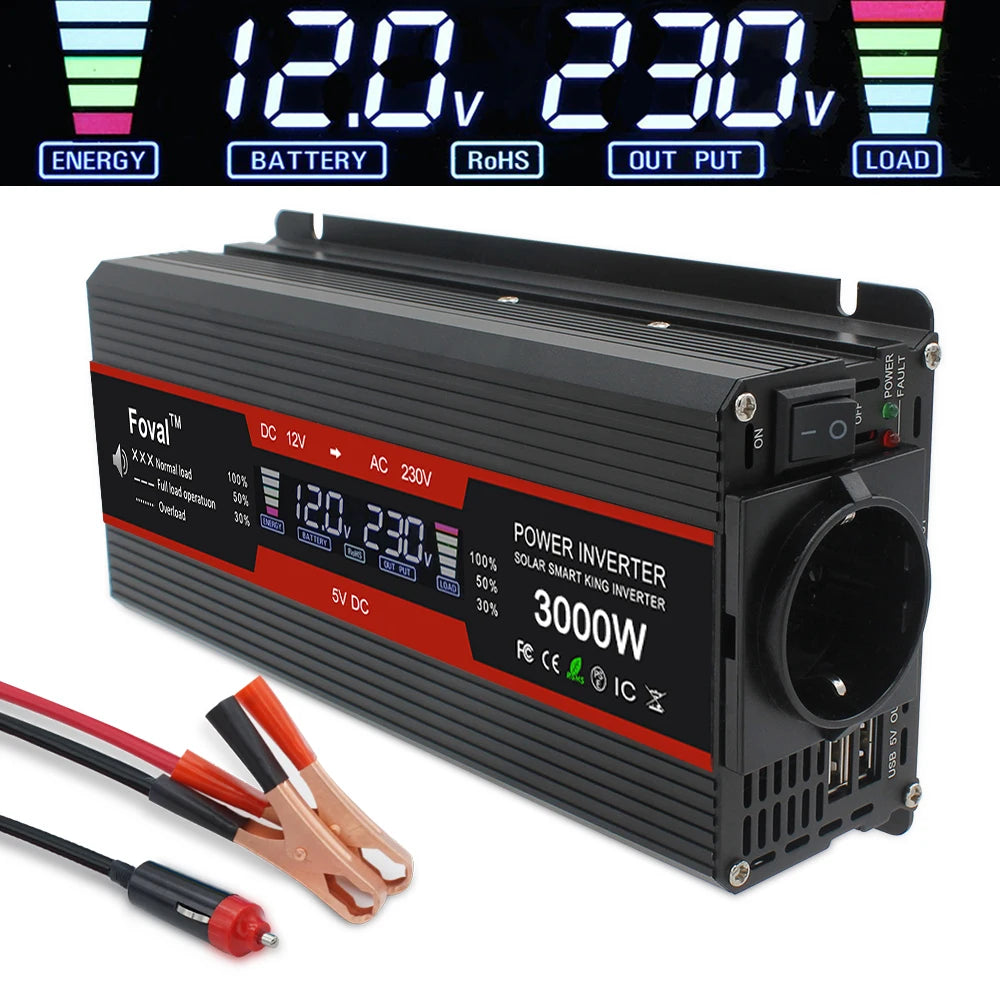 Power Inverter 1500W–2600W with LCD and Dual USB