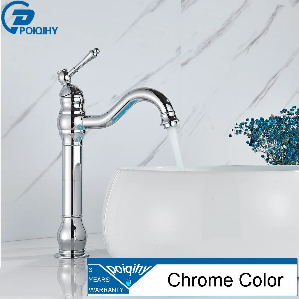 POIQIHY Antique Brass Basin Vessel Sink Faucet Deck Mounted One Hole Cold Hot Water Cold Hot Mixer Tap Bathroom Faucet 1 Hole