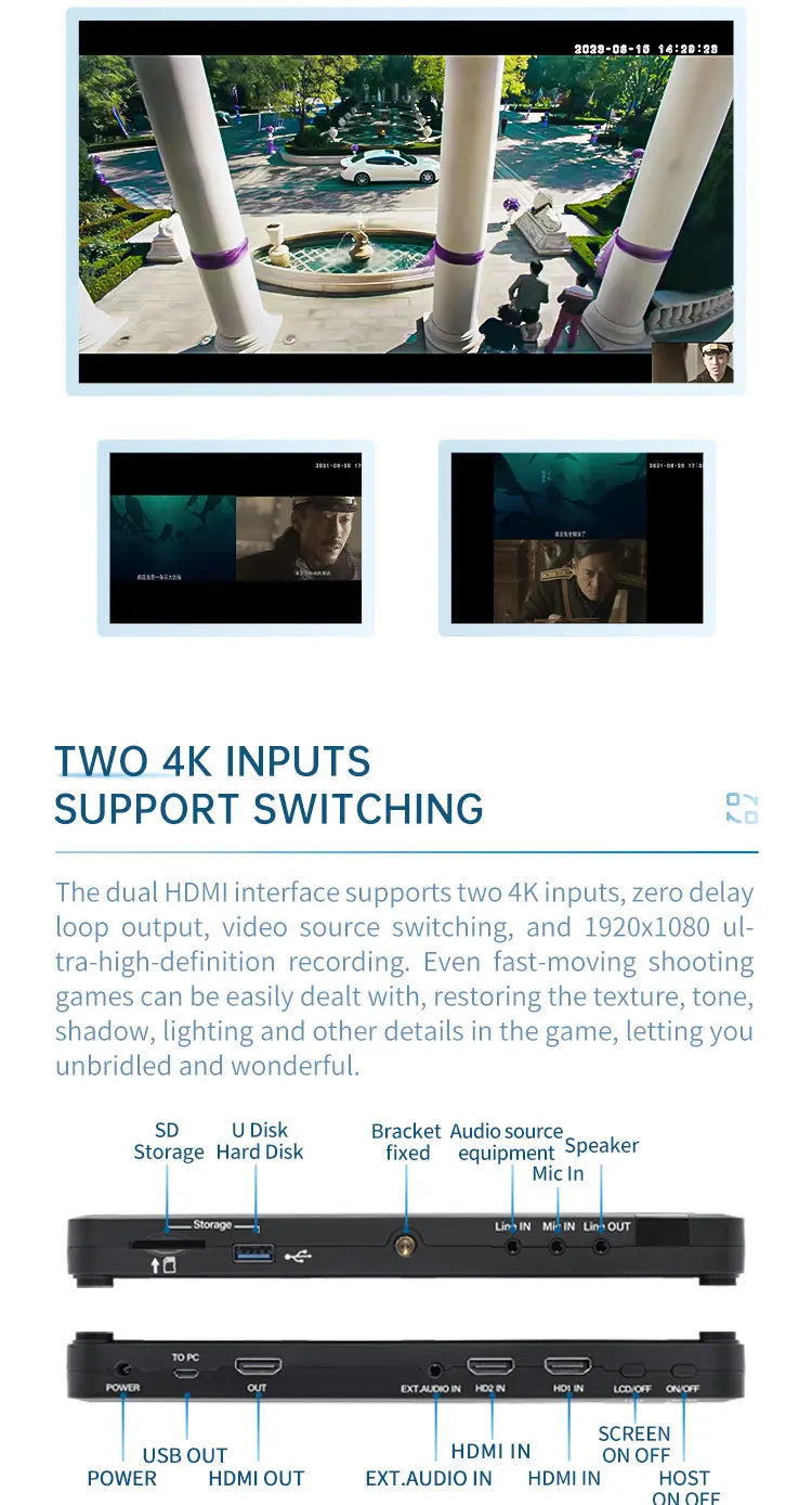 UNISHEEN HD Video Capture Box 2 Channel HDMI Picture-in-Picture Video Recorder with Screen MP4 Support SD Card U Disk Storage 10