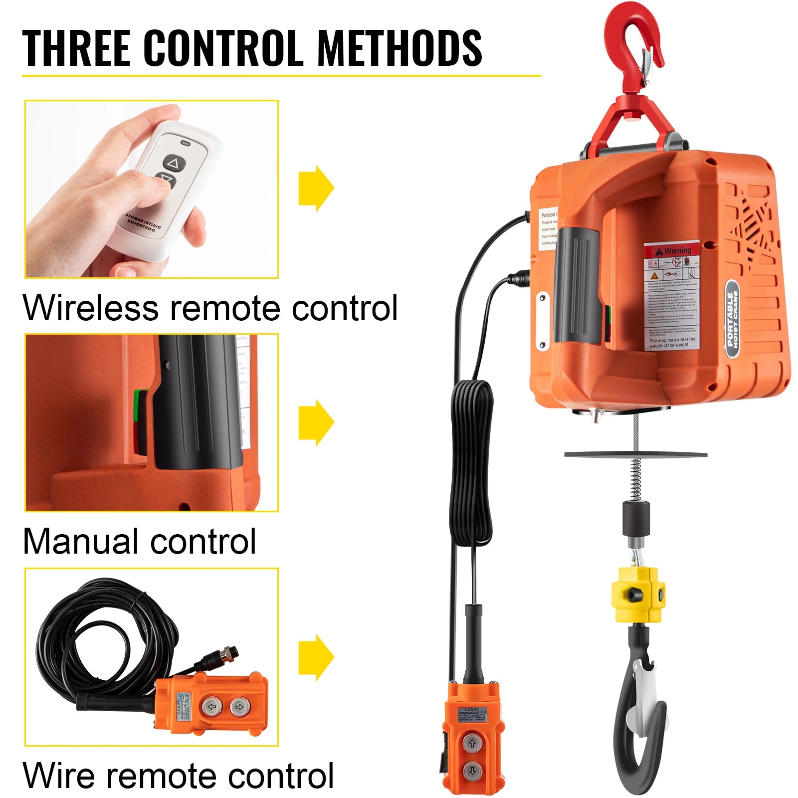 500kg Electric Hoist Winch with Remote Control, 25ft Lift