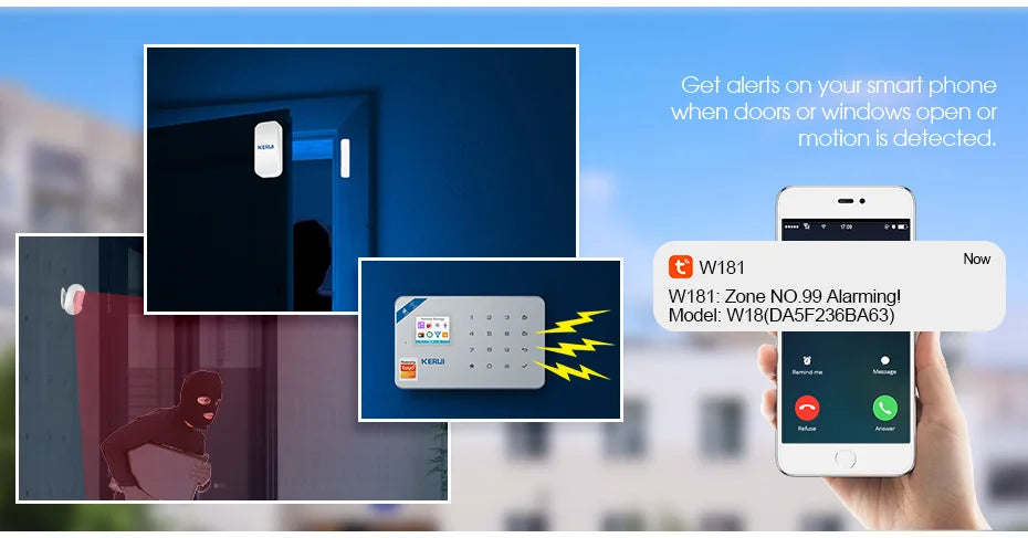 KERUI W181 Wireless WIFI Alarm System Door Sensor Phone APP Remote Control Smart Home Burglar Security Alarm Works with Tuya