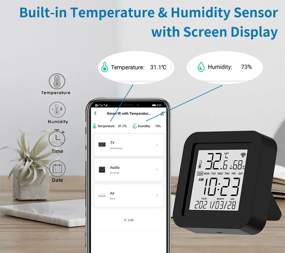 Tuya Wi-Fi IR Controller with Temperature and Humidity Display