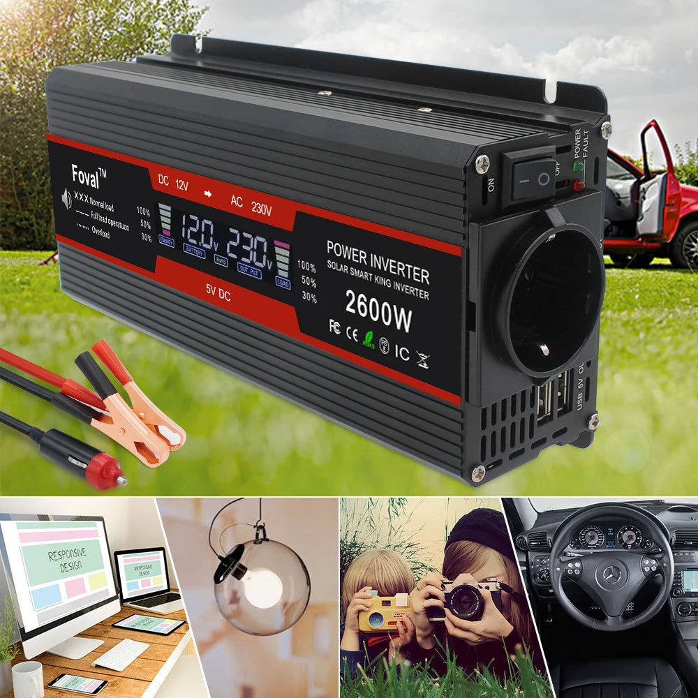 Power Inverter 1500W–2600W with LCD and Dual USB