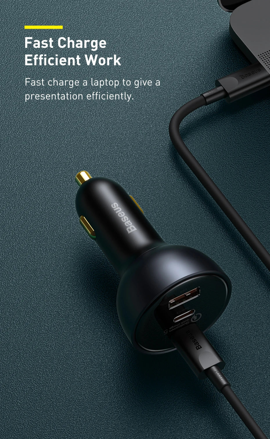 160W Rýchla autonabíjačka QC5 PD3.0 USB-C s dvoma portami pre telefóny a notebooky