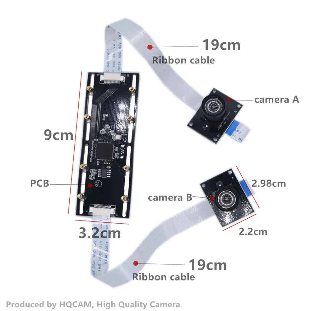 Módulo de Câmara USB Óptica 2MP 1080P Stereo Flexível com Dual Lens para Reconhecimento Facial, 3D, VR