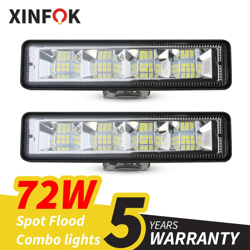 Luz de Trabalho para Carro 72W Barra LED 4x4 Barra de Trabalho com 24 LEDs para Offroad SUV ATV Trator Barco Caminhões Escavadora 12V 24V Feixe Combinado LED