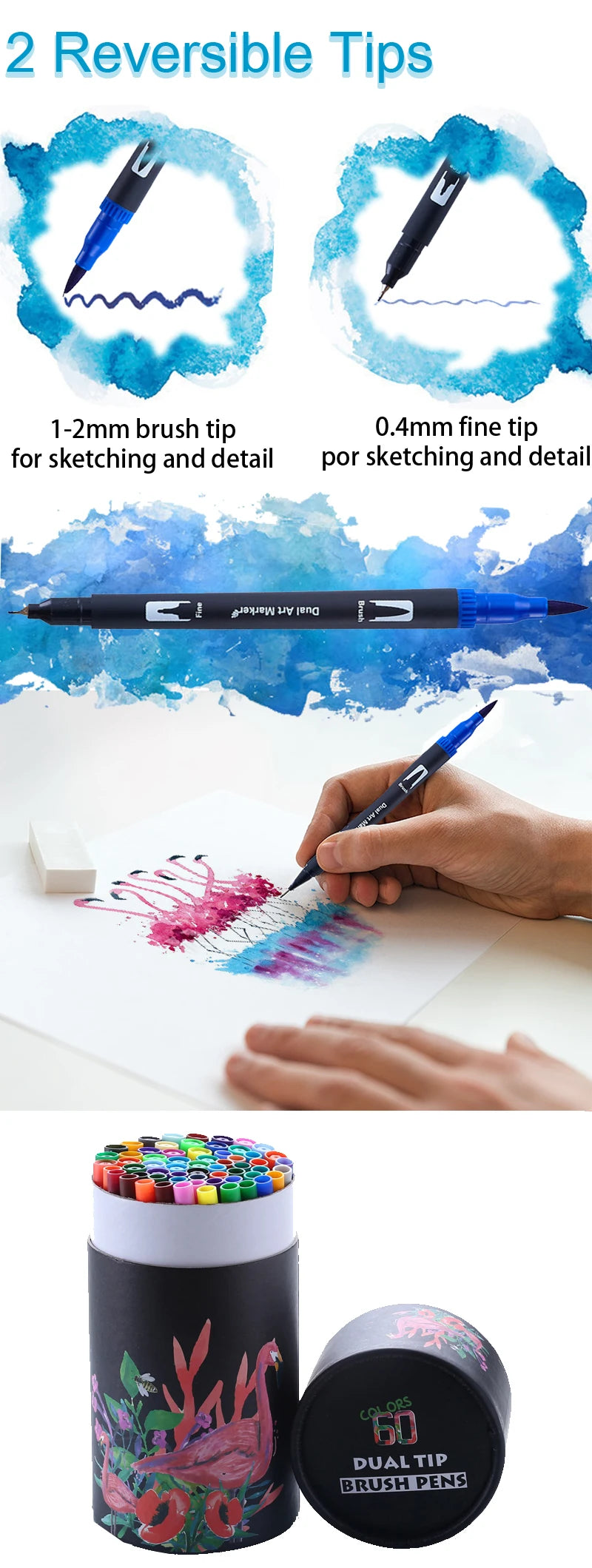 Watercolor Art Markers Brush Pen Dual Tip Fineliner Drawing for Calligraphy Painting 12/48/60/72/100/132 Colors Set Art Supplies
