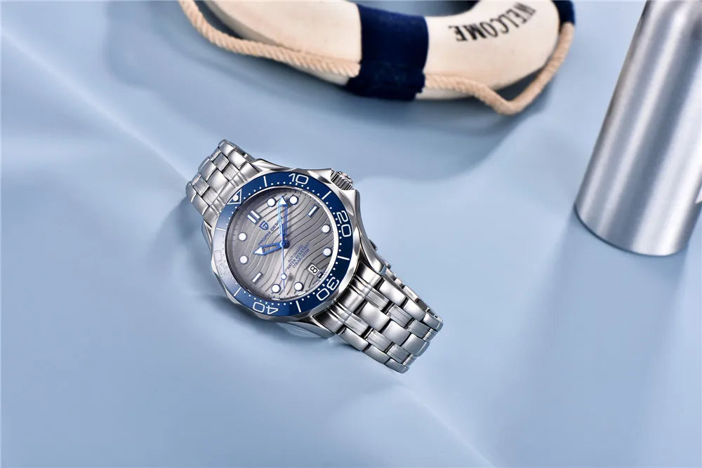 Orologio subacqueo automatico Blue Wave con quadrante e cristallo zaffiro