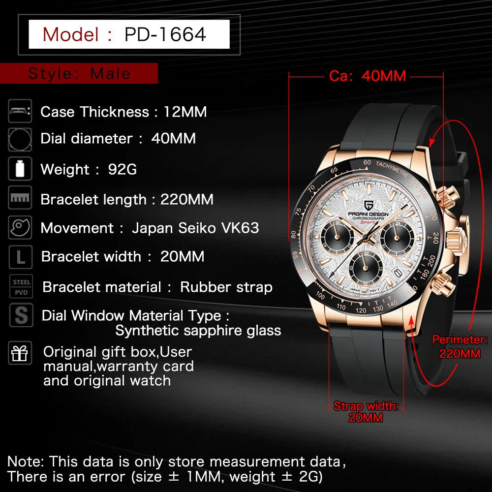 Meteorite Dial Men's Luxury Quartz Chronograph Watch