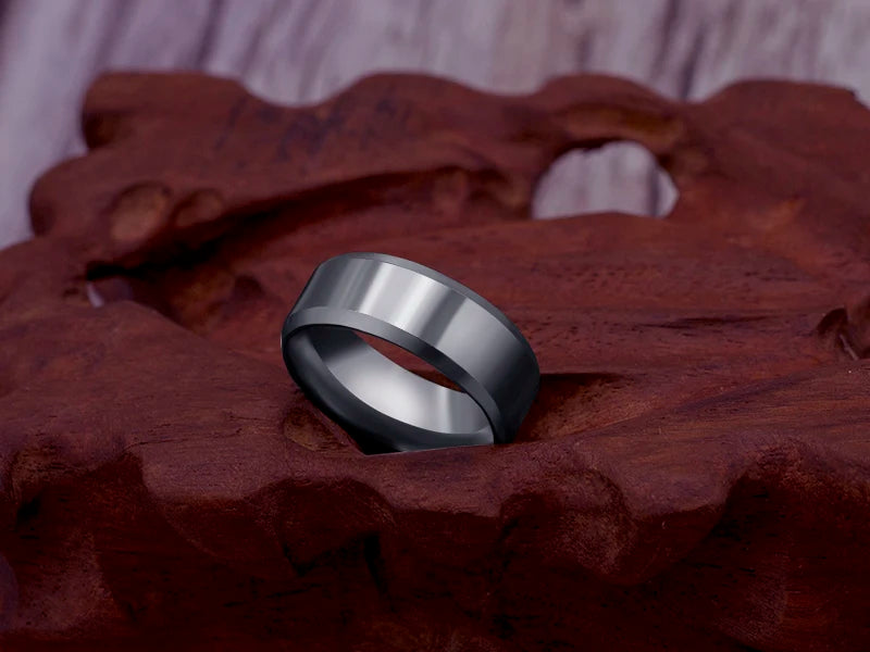 Men's Titanium Steel Ring – Classic Black Wedding Band