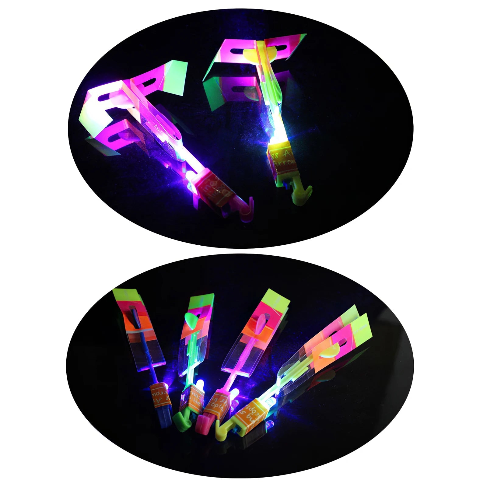 10PCS Outdoor Shining Rocket Flash LED Light Night Kids Luminous Slingshot Toys Shine Slingshot Elastic Helicopter Rotating Toy