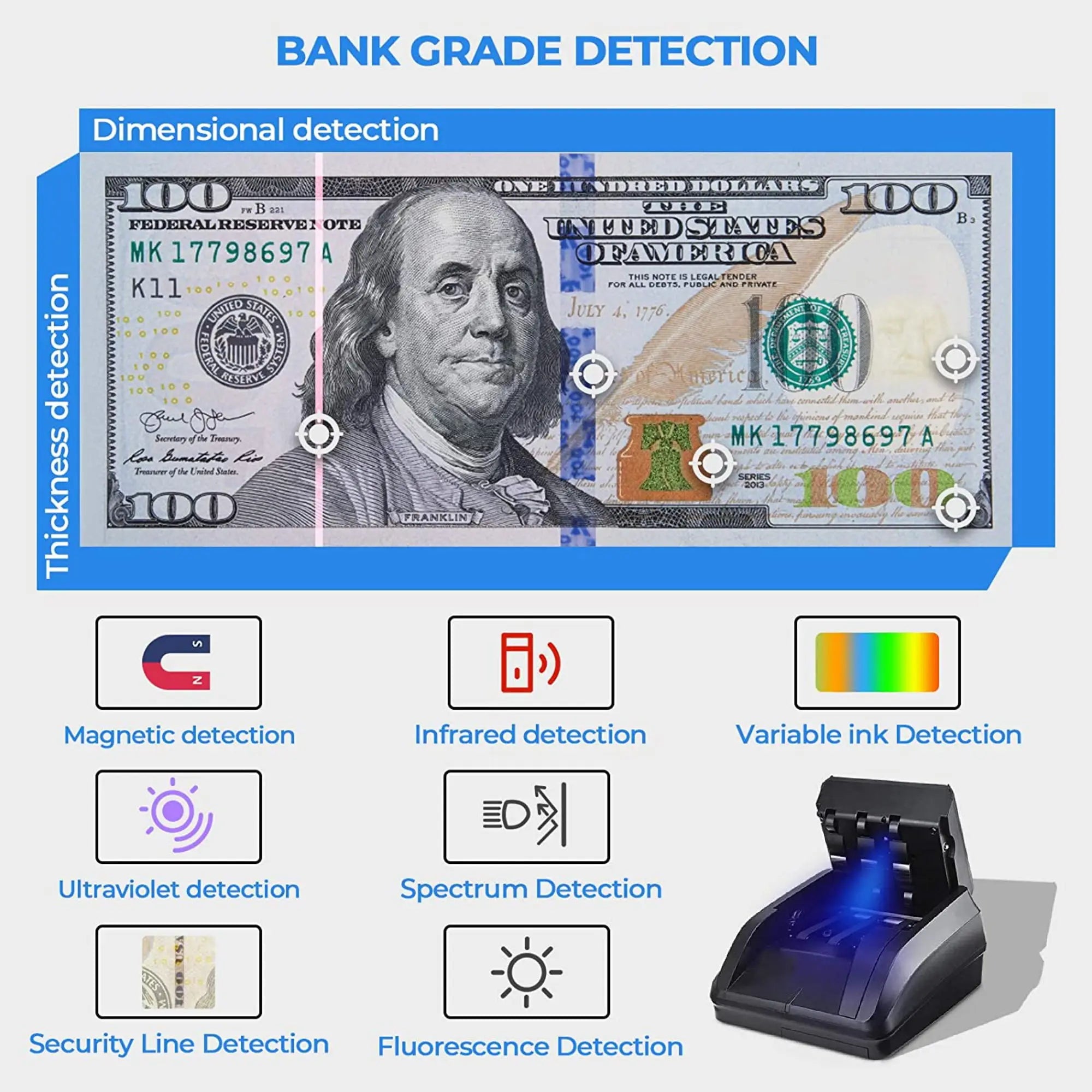 Portable Mini Money Counter and Counterfeit Bill Detector